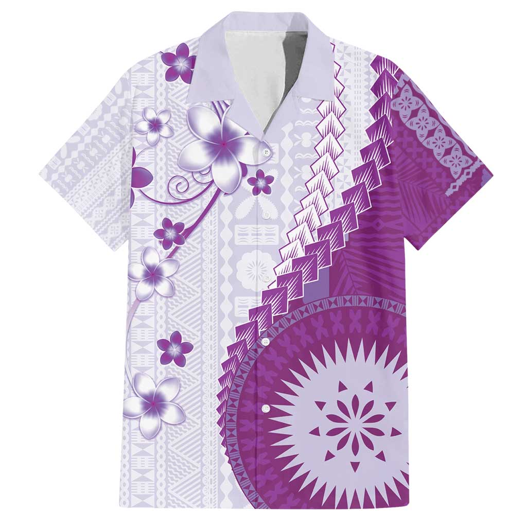 Bula Fiji Family Matching Summer Maxi Dress and Hawaiian Shirt Violet Plumeria Masi Tapa Pattern - Polynesian Pride