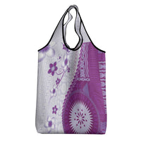 Bula Fiji Grocery Bag Violet Plumeria Masi Tapa Pattern - Polynesian Pride