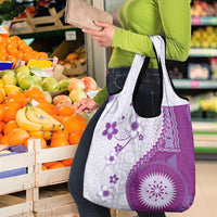 Bula Fiji Grocery Bag Violet Plumeria Masi Tapa Pattern - Polynesian Pride