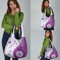 Bula Fiji Grocery Bag Violet Plumeria Masi Tapa Pattern - Polynesian Pride