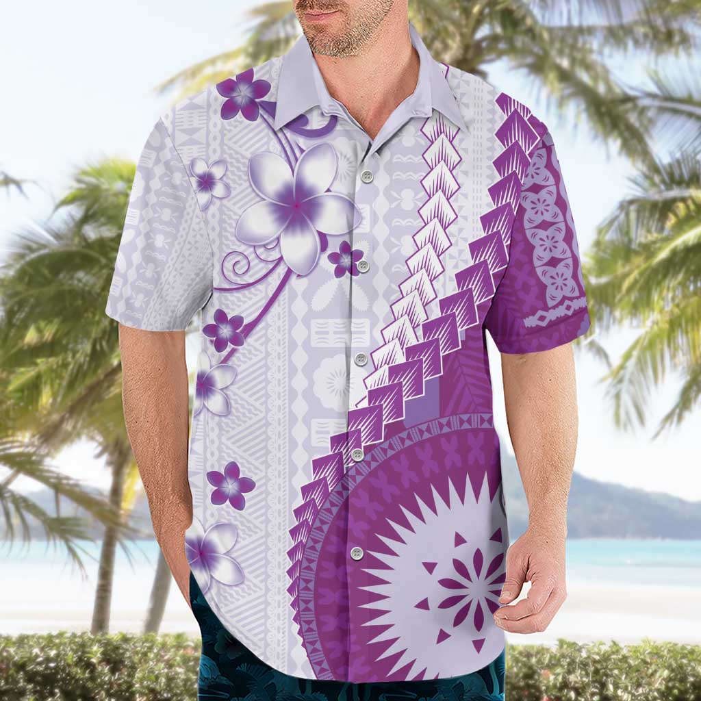 Bula Fiji Hawaiian Shirt Violet Plumeria Masi Tapa Pattern - Polynesian Pride