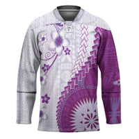 Bula Fiji Hockey Jersey Violet Plumeria Masi Tapa Pattern - Polynesian Pride
