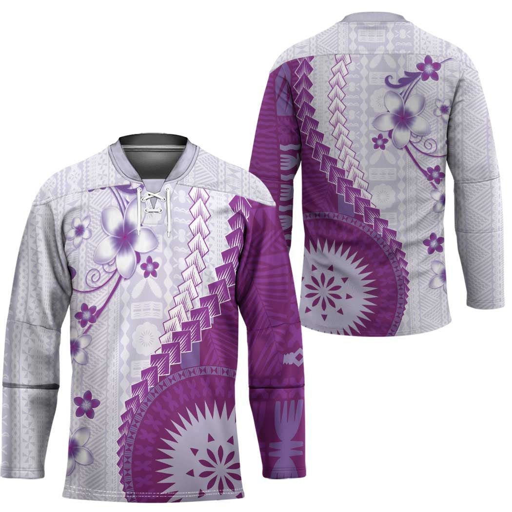 Bula Fiji Hockey Jersey Violet Plumeria Masi Tapa Pattern - Polynesian Pride