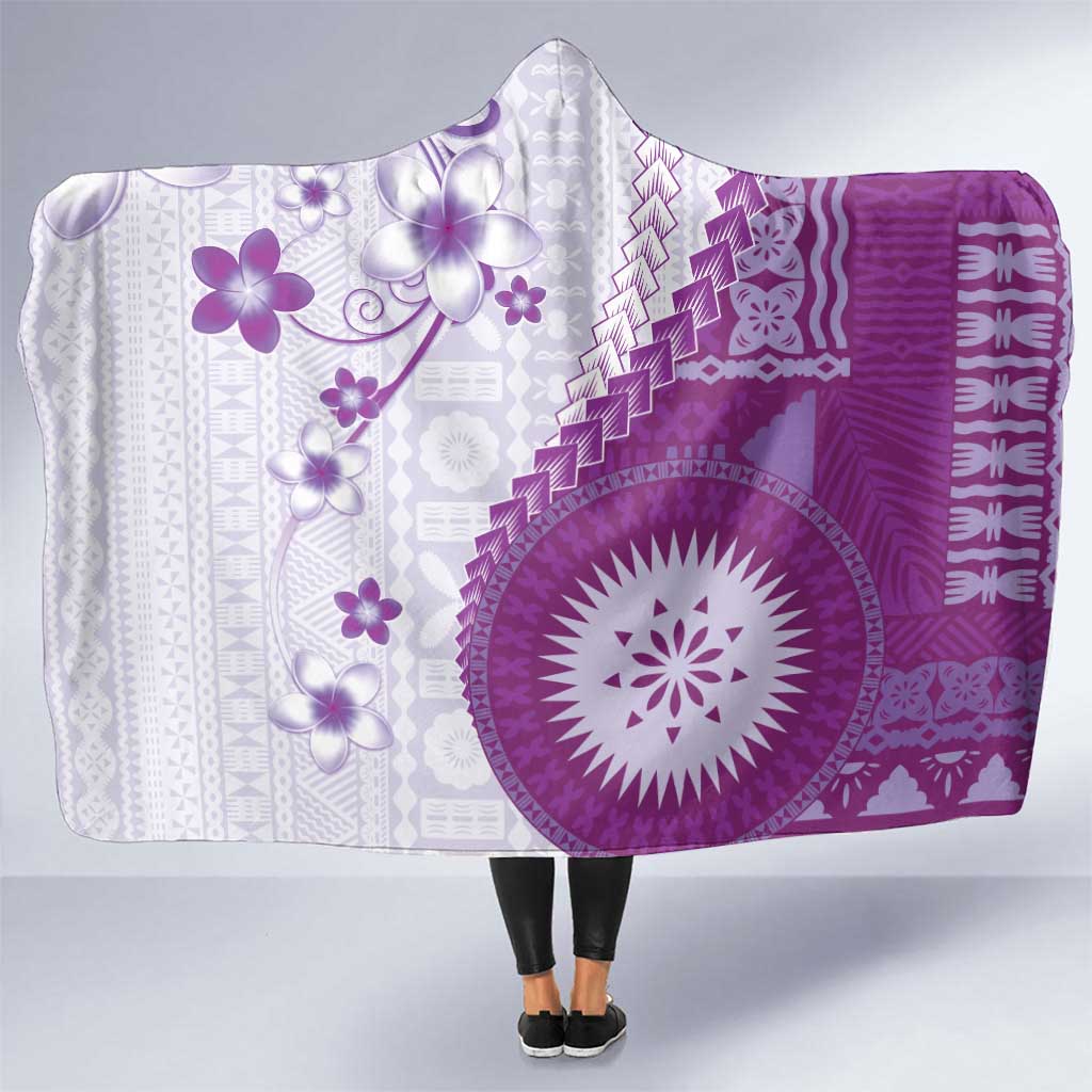 Bula Fiji Hooded Blanket Violet Plumeria Masi Tapa Pattern - Polynesian Pride