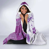 Bula Fiji Hooded Blanket Violet Plumeria Masi Tapa Pattern - Polynesian Pride