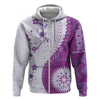 Bula Fiji Hoodie Violet Plumeria Masi Tapa Pattern - Polynesian Pride