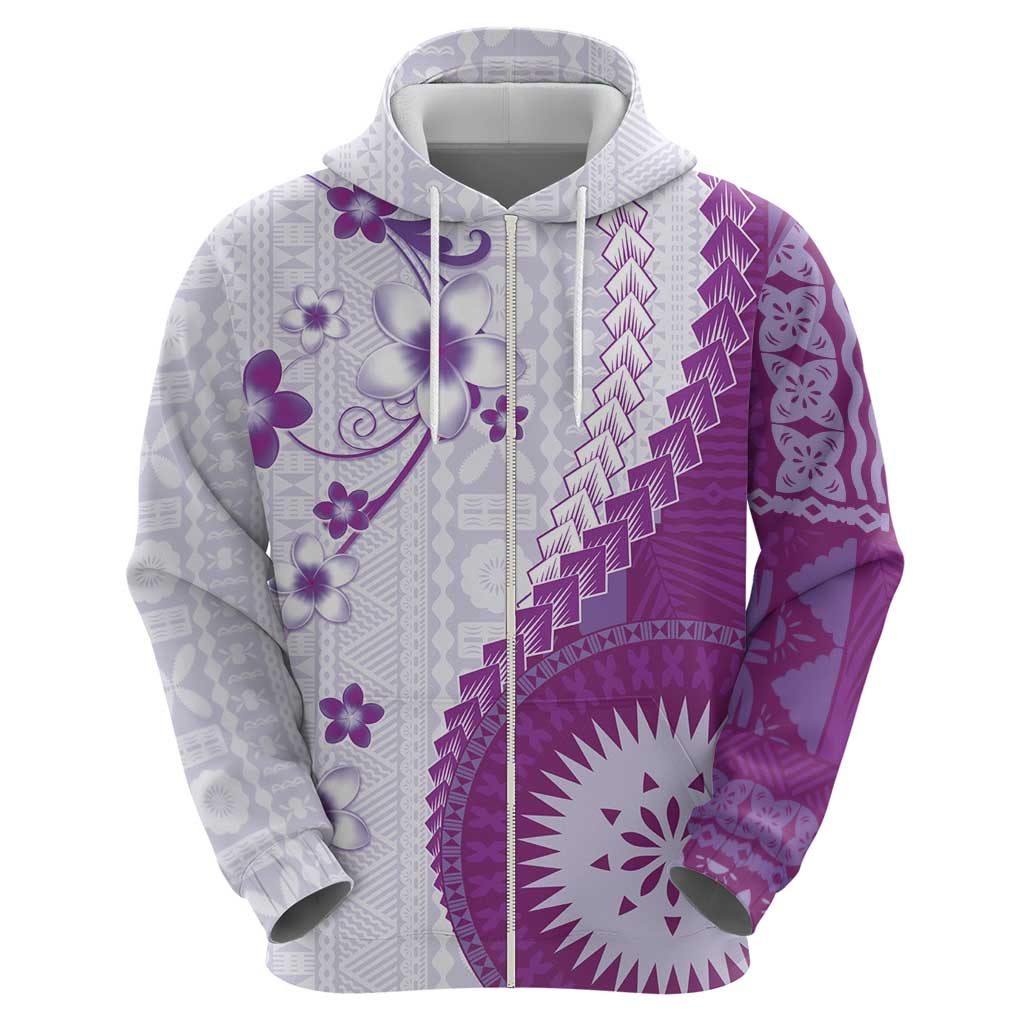 Bula Fiji Hoodie Violet Plumeria Masi Tapa Pattern - Polynesian Pride