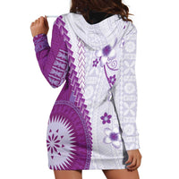 Bula Fiji Hoodie Dress Violet Plumeria Masi Tapa Pattern LT05 - Polynesian Pride