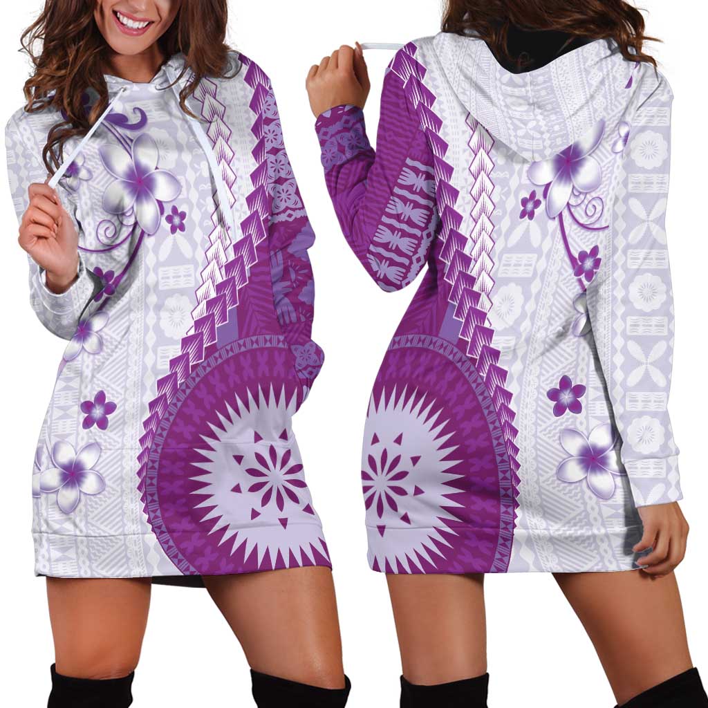 Bula Fiji Hoodie Dress Violet Plumeria Masi Tapa Pattern LT05 - Polynesian Pride
