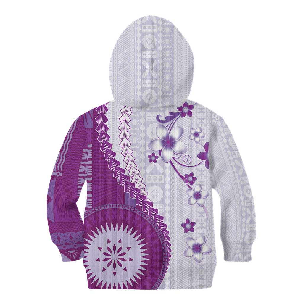 Bula Fiji Kid Hoodie Violet Plumeria Masi Tapa Pattern - Polynesian Pride
