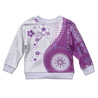 Bula Fiji Kid Ugly Christmas Sweater Violet Plumeria Masi Tapa Pattern - Polynesian Pride