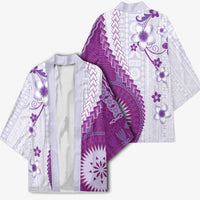 Bula Fiji Kimono Violet Plumeria Masi Tapa Pattern - Polynesian Pride