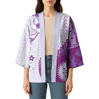 Bula Fiji Kimono Violet Plumeria Masi Tapa Pattern - Polynesian Pride