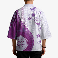 Bula Fiji Kimono Violet Plumeria Masi Tapa Pattern - Polynesian Pride
