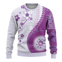 Bula Fiji Ugly Christmas Sweater Violet Plumeria Masi Tapa Pattern - Polynesian Pride
