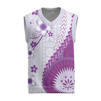 Bula Fiji Christmas Knitted V-Neck Vest Violet Plumeria Masi Tapa Pattern - Polynesian Pride