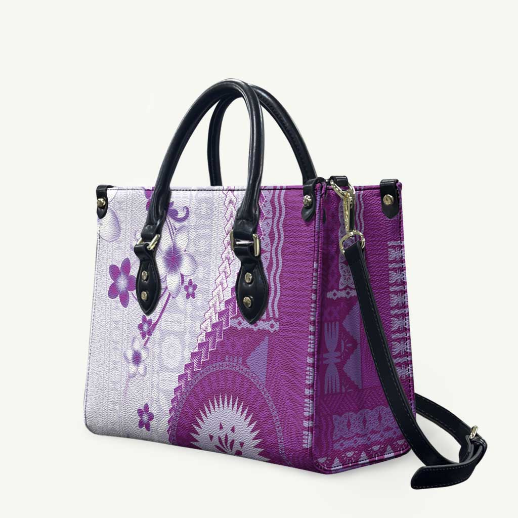 Bula Fiji Leather Bag Violet Plumeria Masi Tapa Pattern - Polynesian Pride