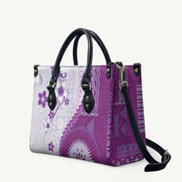 Bula Fiji Leather Bag Violet Plumeria Masi Tapa Pattern - Polynesian Pride