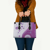 Bula Fiji Leather Bag Violet Plumeria Masi Tapa Pattern - Polynesian Pride