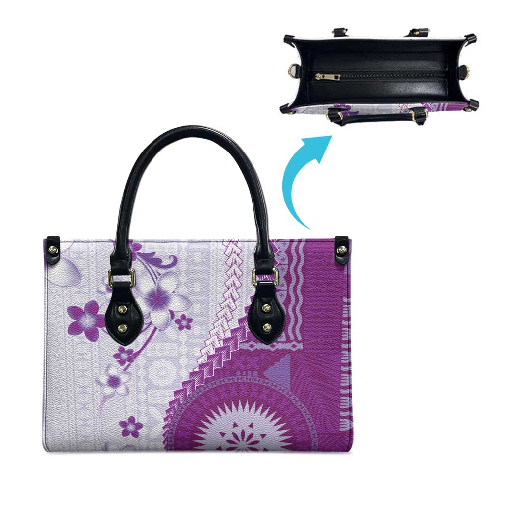 Bula Fiji Leather Bag Violet Plumeria Masi Tapa Pattern - Polynesian Pride