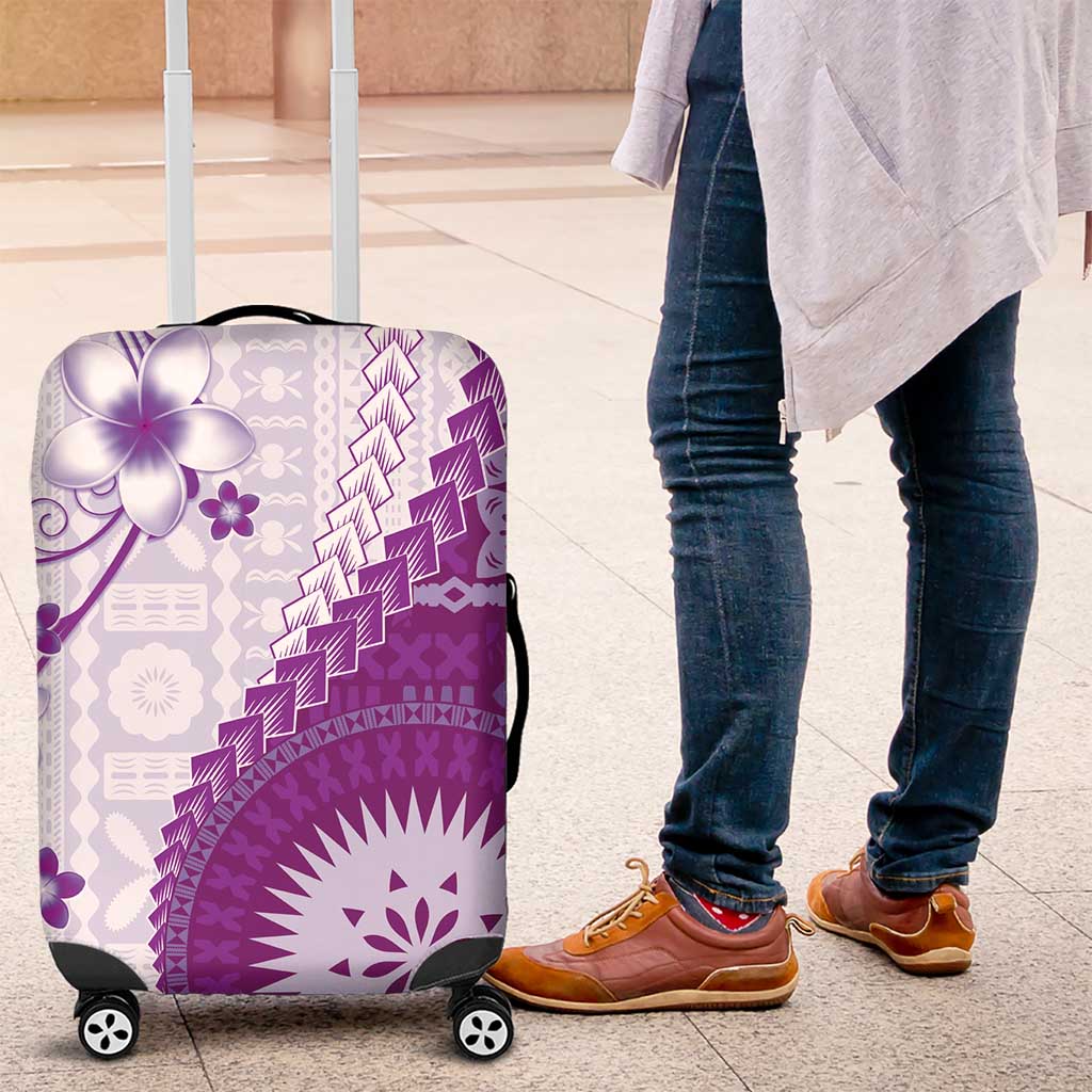 Bula Fiji Luggage Cover Violet Plumeria Masi Tapa Pattern - Polynesian Pride