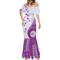 Bula Fiji Mermaid Dress Violet Plumeria Masi Tapa Pattern - Polynesian Pride