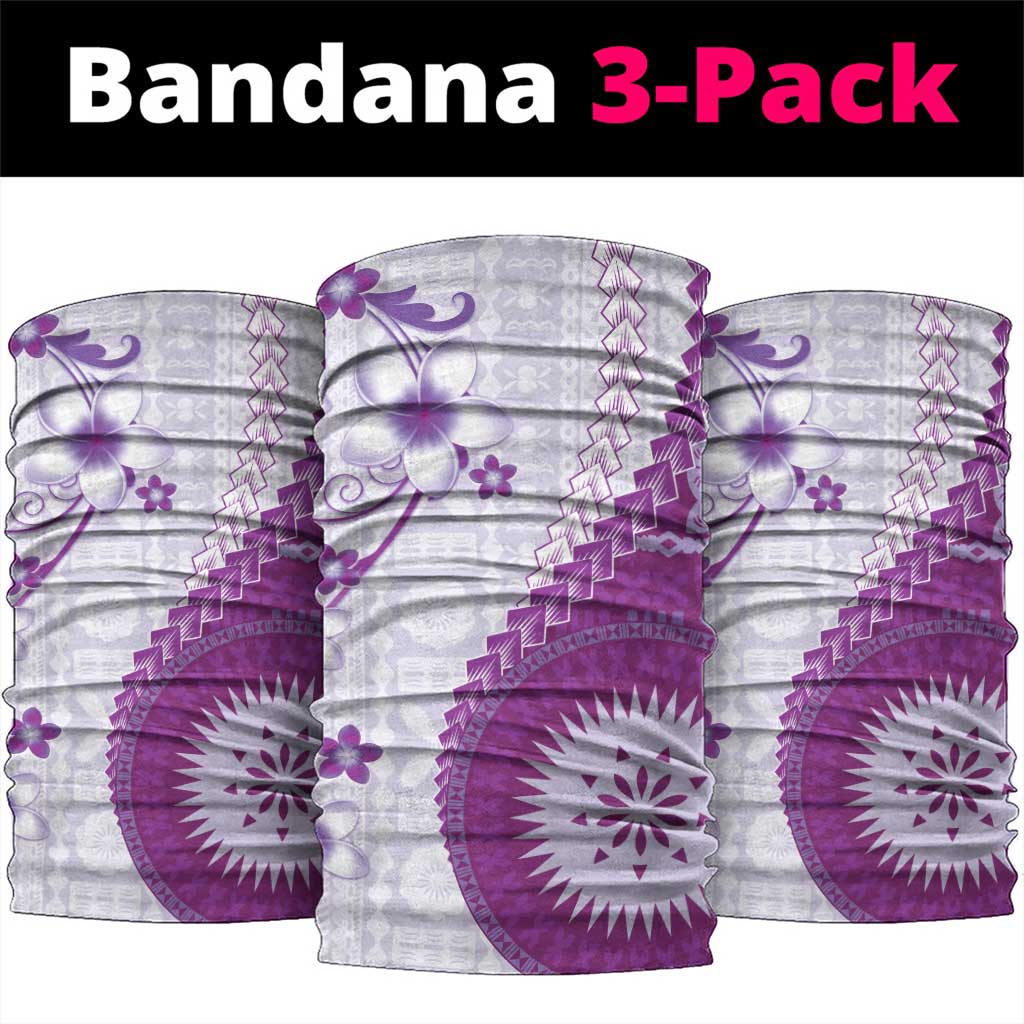 Bula Fiji Neck Gaiter Violet Plumeria Masi Tapa Pattern - Polynesian Pride