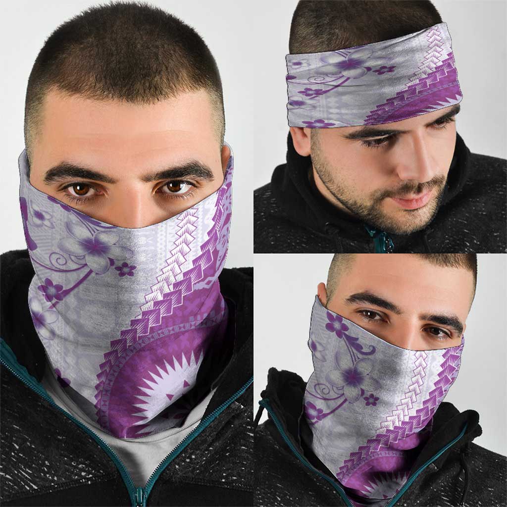 Bula Fiji Neck Gaiter Violet Plumeria Masi Tapa Pattern - Polynesian Pride