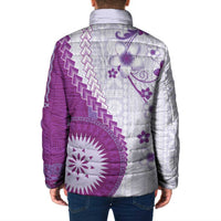 Bula Fiji Padded Jacket Violet Plumeria Masi Tapa Pattern - Polynesian Pride