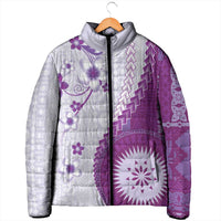 Bula Fiji Padded Jacket Violet Plumeria Masi Tapa Pattern - Polynesian Pride