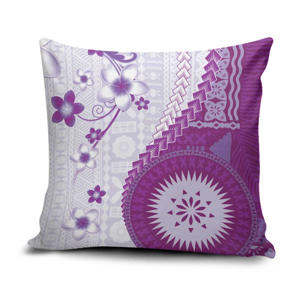 Bula Fiji Pillow Cover Violet Plumeria Masi Tapa Pattern - Polynesian Pride
