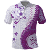 Bula Fiji Polo Shirt Violet Plumeria Masi Tapa Pattern - Polynesian Pride