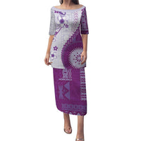 Bula Fiji Puletasi Violet Plumeria Masi Tapa Pattern LT05 Long Dress Violet - Polynesian Pride