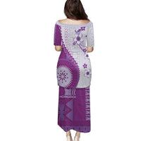 Bula Fiji Puletasi Violet Plumeria Masi Tapa Pattern LT05 - Polynesian Pride