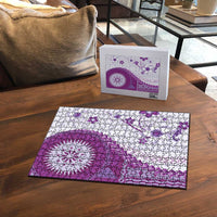 Bula Fiji Puzzle Violet Plumeria Masi Tapa Pattern - Polynesian Pride