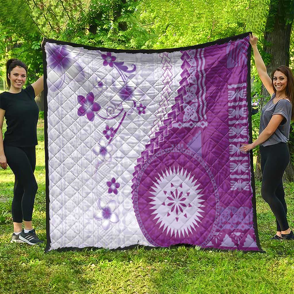Bula Fiji Quilt Violet Plumeria Masi Tapa Pattern - Polynesian Pride