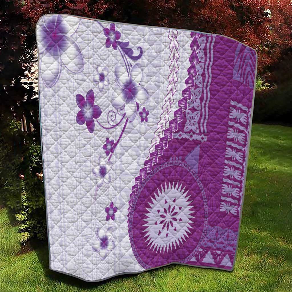 Bula Fiji Quilt Violet Plumeria Masi Tapa Pattern - Polynesian Pride