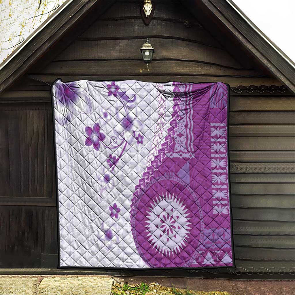 Bula Fiji Quilt Violet Plumeria Masi Tapa Pattern - Polynesian Pride