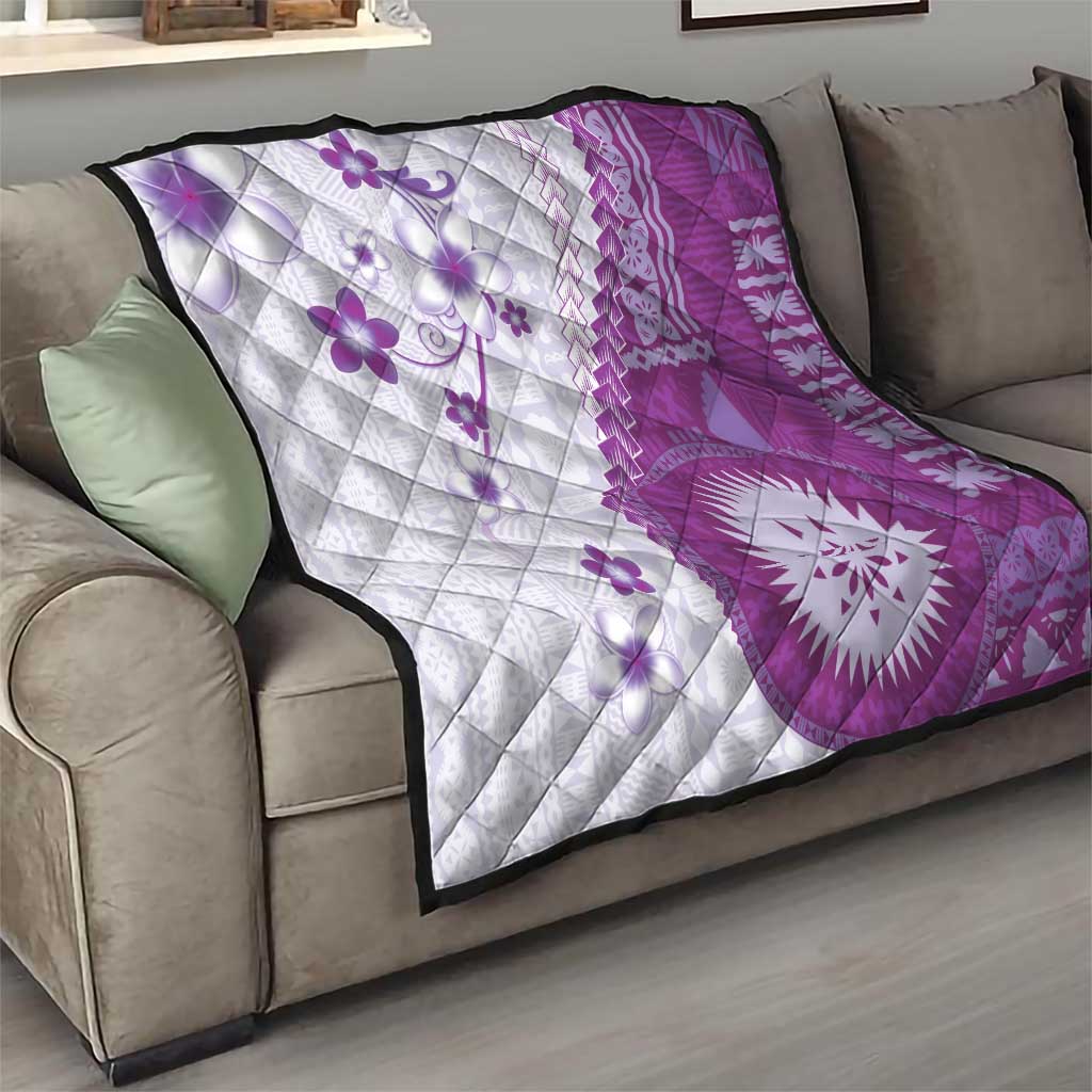 Bula Fiji Quilt Violet Plumeria Masi Tapa Pattern - Polynesian Pride