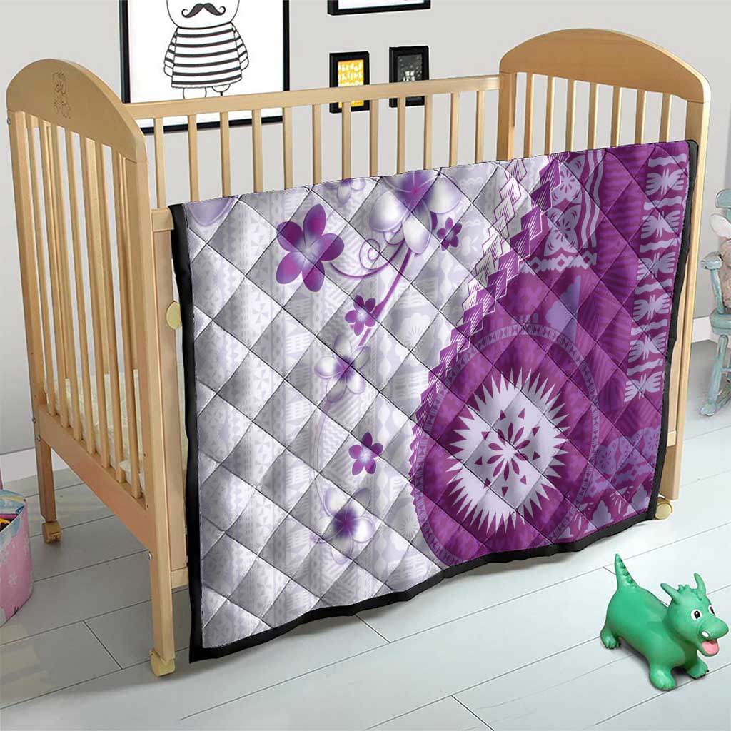 Bula Fiji Quilt Violet Plumeria Masi Tapa Pattern - Polynesian Pride