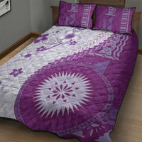 Bula Fiji Quilt Bed Set Violet Plumeria Masi Tapa Pattern - Polynesian Pride