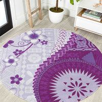 Bula Fiji Round Carpet Violet Plumeria Masi Tapa Pattern - Polynesian Pride