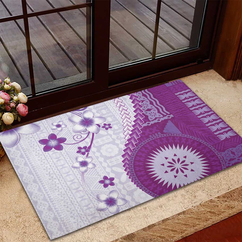 Bula Fiji Rubber Doormat Violet Plumeria Masi Tapa Pattern - Polynesian Pride