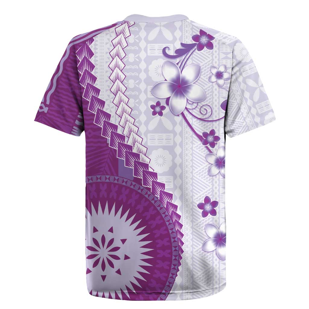 Bula Fiji Rugby Jersey Violet Plumeria Masi Tapa Pattern - Polynesian Pride