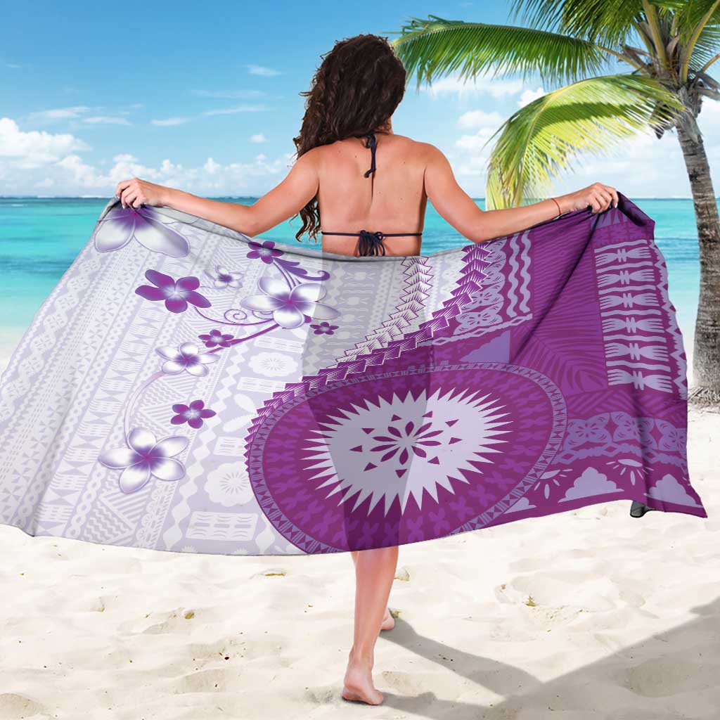 Bula Fiji Sarong Violet Plumeria Masi Tapa Pattern - Polynesian Pride