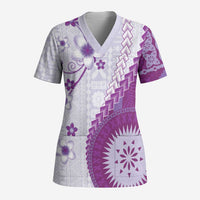 Bula Fiji Scrub Top Violet Plumeria Masi Tapa Pattern - Polynesian Pride