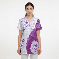 Bula Fiji Scrub Top Violet Plumeria Masi Tapa Pattern - Polynesian Pride