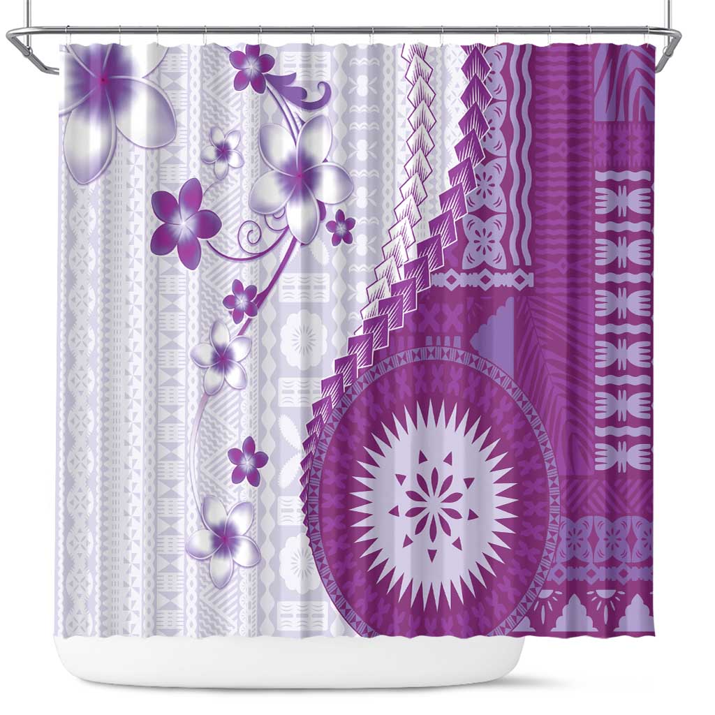 Bula Fiji Shower Curtain Violet Plumeria Masi Tapa Pattern - Polynesian Pride