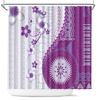 Bula Fiji Shower Curtain Violet Plumeria Masi Tapa Pattern - Polynesian Pride