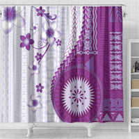 Bula Fiji Shower Curtain Violet Plumeria Masi Tapa Pattern - Polynesian Pride